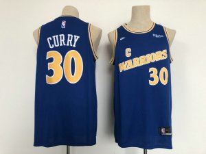 NBA 30 Curry Warriors Maillot Retro bleu brodé